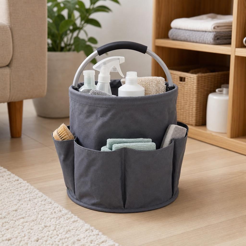 Geanta Cos pentru Scule de 17L, Buzunare Exterioare, Cos de Picnic Portabil, Cos pentru Plaja, Cos pentru Curatenie, din Material Oxford 600 D, 28 x 28 x 28 cm Gri inchis