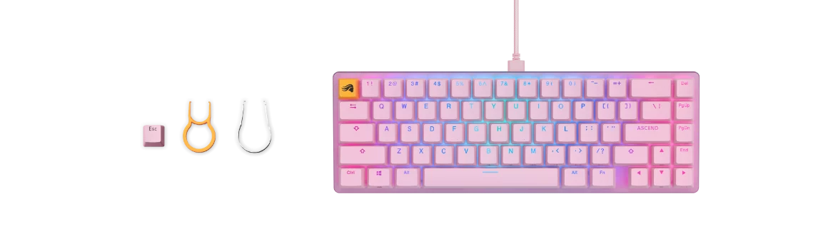 Glorious PC Gaming Race Tastatura mecanica gaming RGB GMMK 2 Compact, Fox Linear Switches, USB-C, US layout, Roz "GLO-GMMK2-65-FOX-P"