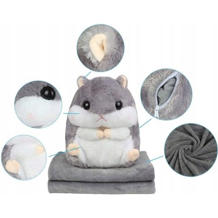 Jucarie plus hamster cu paturica ascunsa, plus moale pentru copii, 50x28 cm, gri