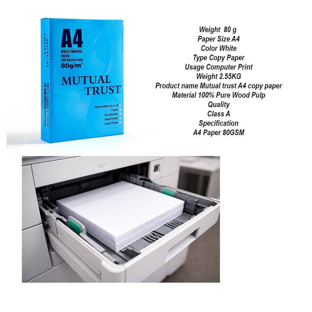 Hartie Copiator A4 Mutual Trust, 80 g/mp, 500 coli/top, 210 x 297 mm, Hartie Multifunctionala pentru Imprimanta si Copiator, Hartie