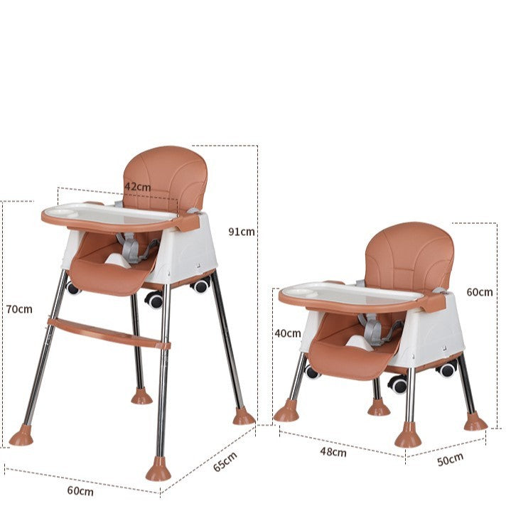 Scaun de Masa Pliabil 3in1, Reglabil, Multifunctional, 3 Pozitii, Masuta si Husa Detasabile, Roti, Centura de Siguranta, Ajustare Inaltime
