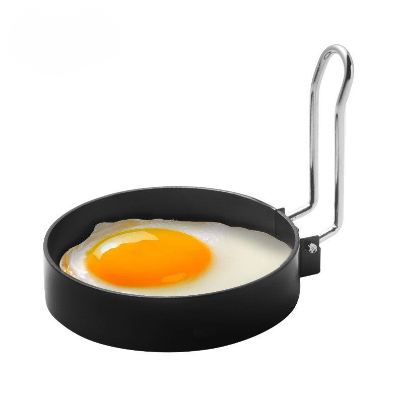 Set 4 forme pentru ou din otel, strat antiaderent, diametru 7.5 cm, cu maner din ABS, negru
