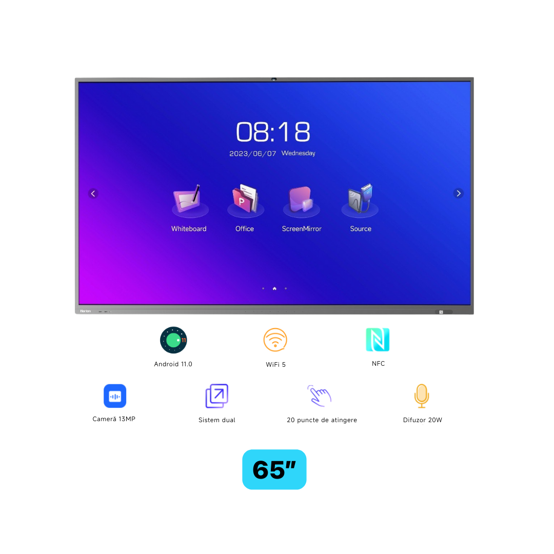 Ecran interactiv HORION 65M5APro, 65 inch, 8GB DDR4 + 64GB Standard, MT9950, ARM A73 "HO-65M5APRO"