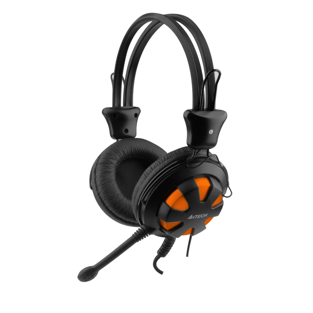 CASTI A4tech, "ComfortFIt", cu fir, standard, utilizare multimedia, microfon pe brat, conectare prin Jack 3.5 mm x 2, negru / portocaliu, "HS-28-3", (timbru verde 0.8 lei)