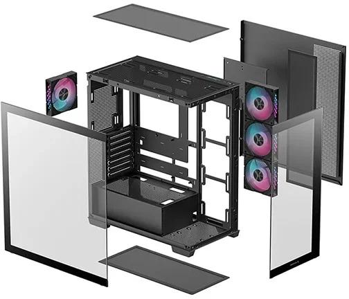 CARCASA DeepCool "CG580 4F", middle tower, gaming, fara sursa, suporta 8xfan, 4xfan 120mm ARGB inclus, PSU shroud, USB-C x 1, USB 3.0 x 2, audio+mic, 7 sloturi expansiune, negru, "R-CG580-BKADA4-G-1"