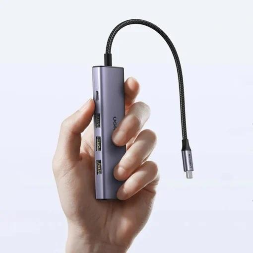 DOCKING Station Ugreen, "CM498" conec PC USB Type-C, USB 3.2 x 2|HDMI 4Kx1 la 60Hz|USB-C x 2 PD 100W, aluminiu, gri "45379" - 6941876243792