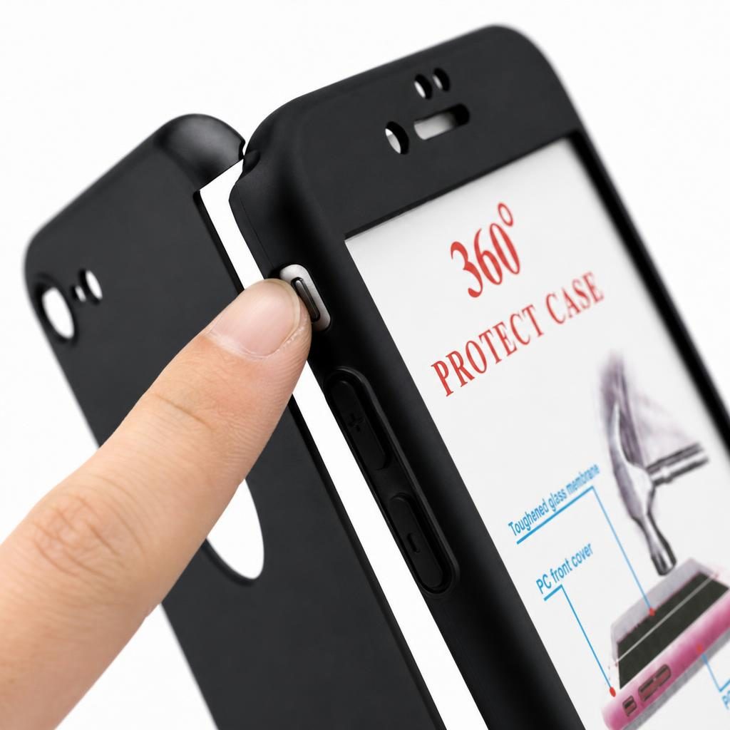 Husa Apple iPhone 7 Full Cover 360 Negru + Folie de protectie