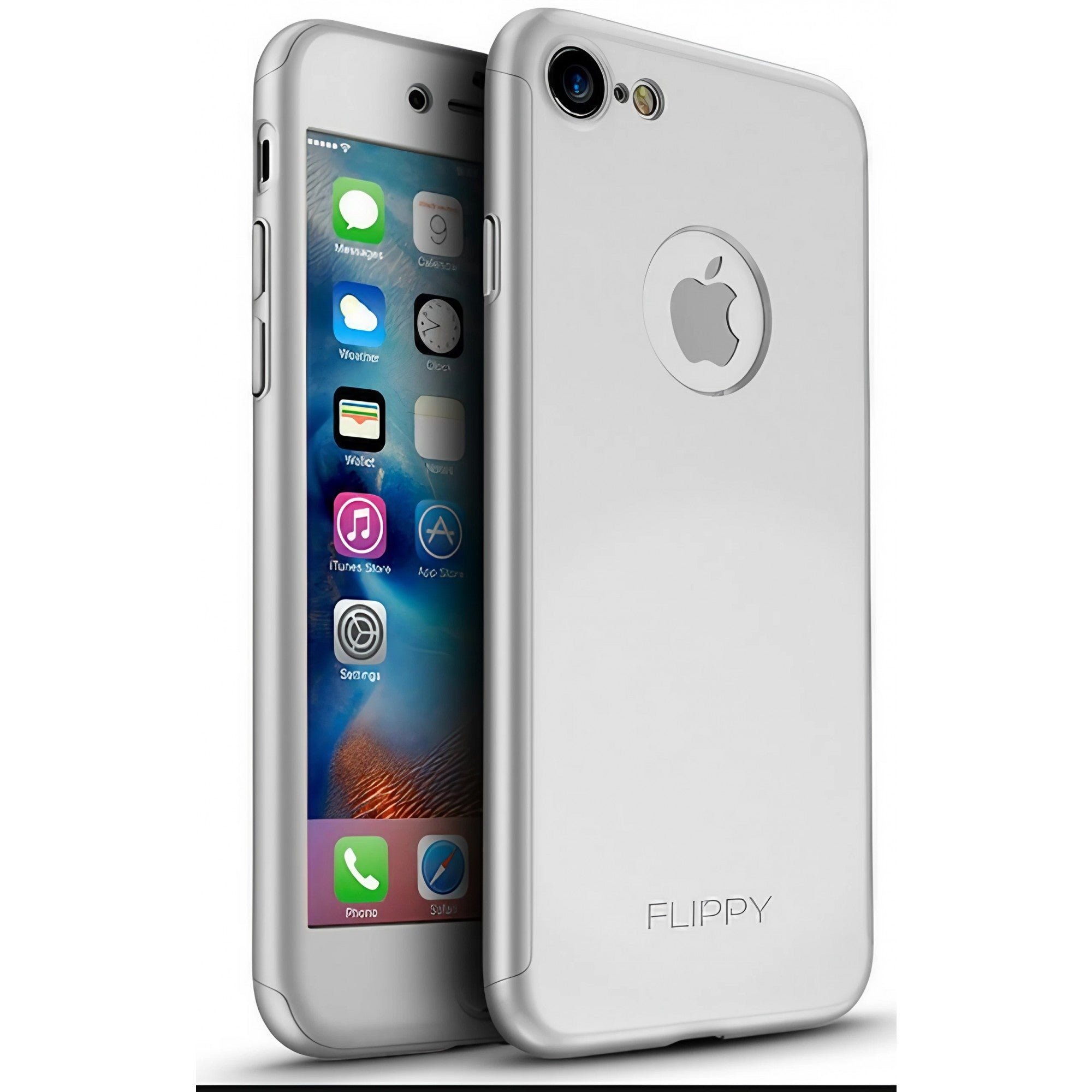 Husa de protectie Premium Full Cover 360 pentru Apple iPhone 7 Argintiu cu Folie sticla inclusa