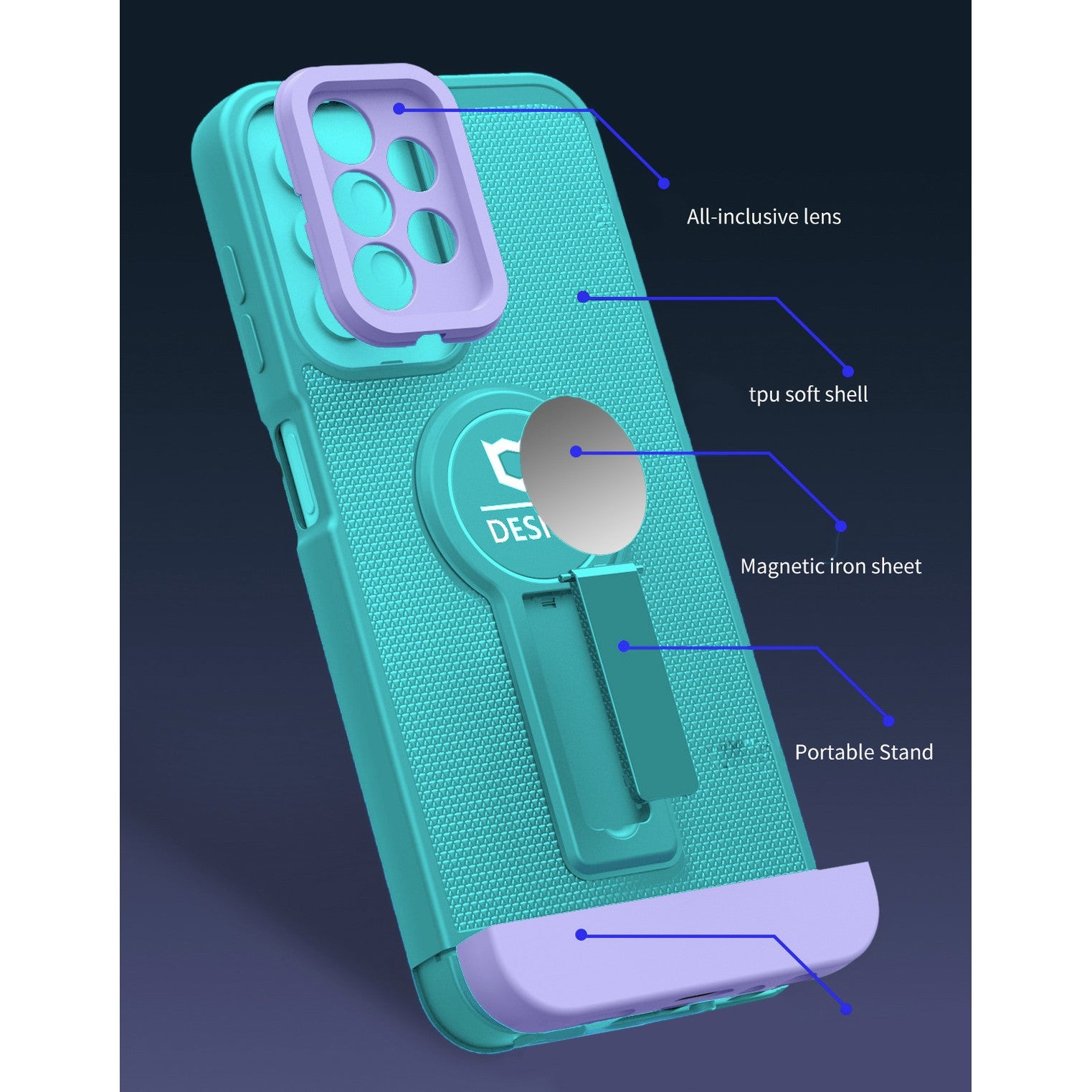 Husa Armor Design cu Stand pentru iPhone 11 Pro Max, Blue/Mov, Suport Auto Magnetic, Wireless Charge, Protectie Antisoc