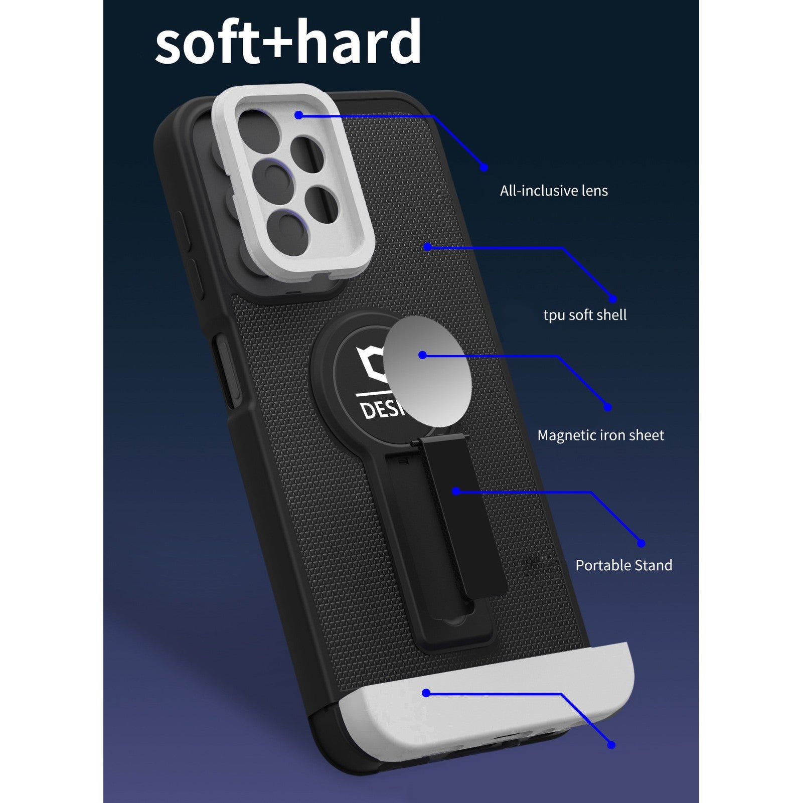 Husa Armor Design cu Stand pentru iPhone 11 Pro Max, Negru/Alb, Suport Auto Magnetic, Wireless Charge, Protectie Antisoc