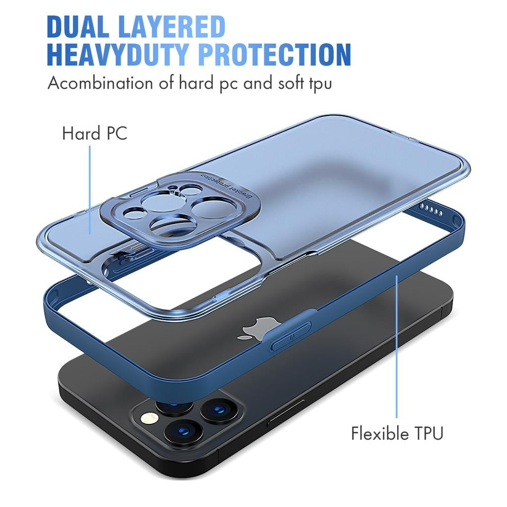Husa de protectie pentru Apple iPhone 14 Pro, Bracket series cu suport si protectie pentru camera, Albastru