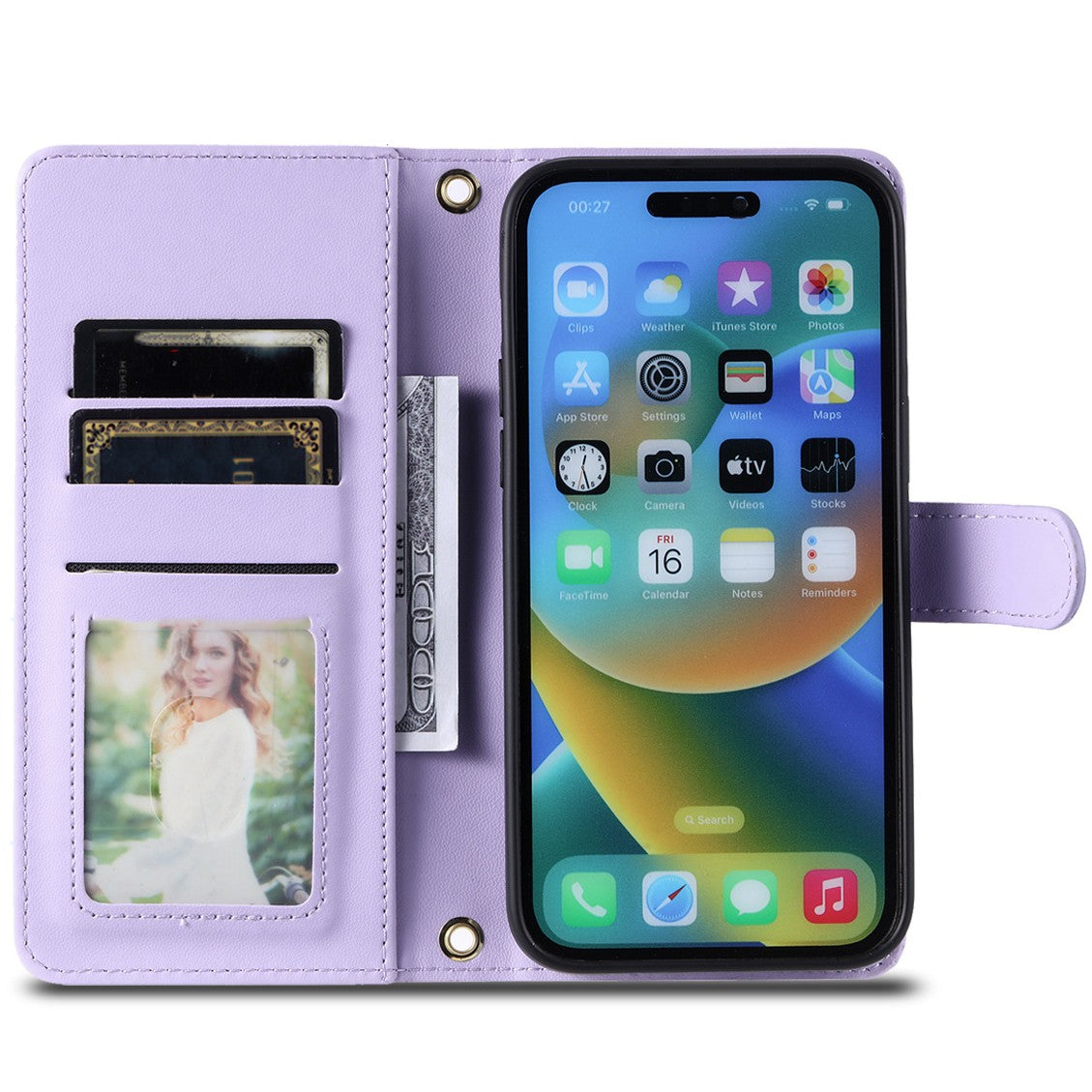 Husa de Protectie Tip Carte, Flippy, pentru Apple iPhone 15 Plus, Model cu Suport si Capsa, Antisoc, Rezistenta la Impact, Protectie Camera, Mov