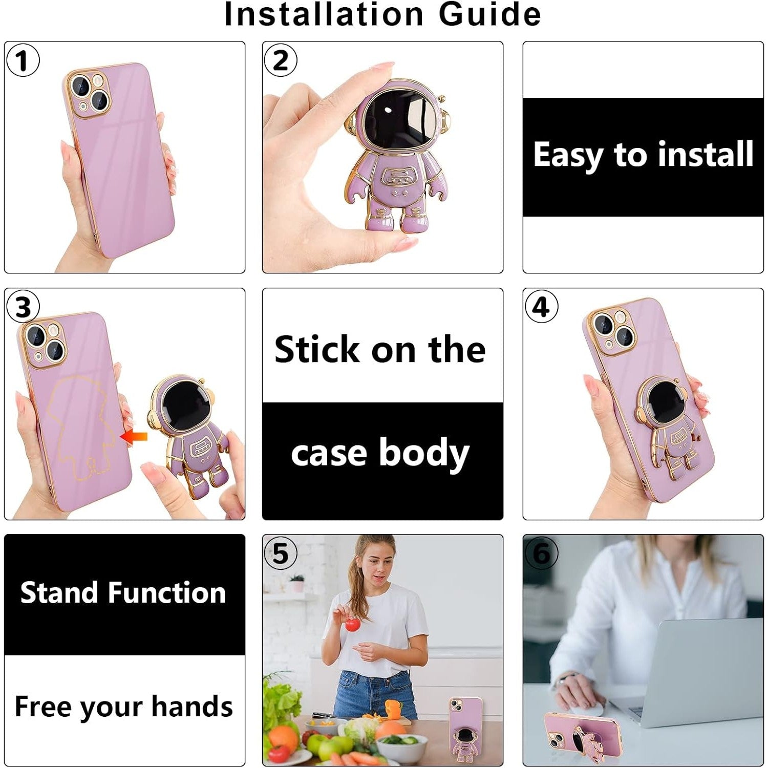 Husa de Protectie TPU 2in1, pentru Apple iPhone 14 Plus, Astronaut cu Suport, Antisoc, Rezistenta la Impact, Protectie Camera, Mov