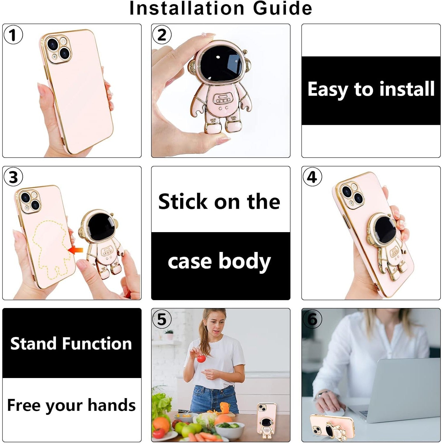 Husa de Protectie TPU 2in1, pentru Apple iPhone 14 Plus, Astronaut cu Suport, Antisoc, Rezistenta la Impact, Protectie Camera, Roz