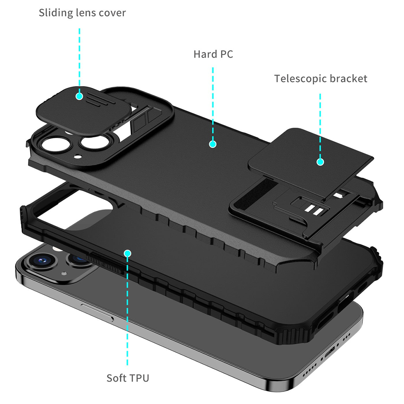 Husa Defender cu Stand pentru iPhone 11 Pro Max, Negru, Suport reglabil, Antisoc, Protectie glisanta pentru camera