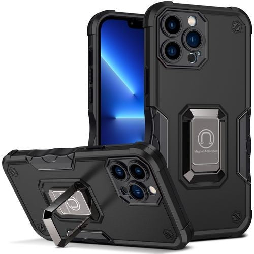 Husa Iron Warriors pentru iPhone 13 Pro, Flippy, Hybrid Ring Holder Kickstand, Negru