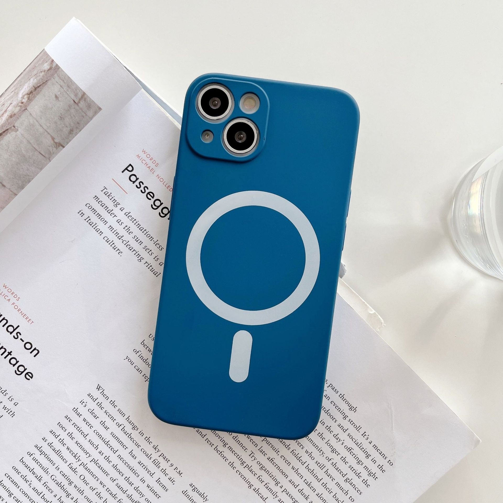 Husa MagSafe pentru Apple iPhone 12 Pro, Silicon, Protectie pentru camera, Magnetica, Incarcare Wireless, Flippy, Albastru