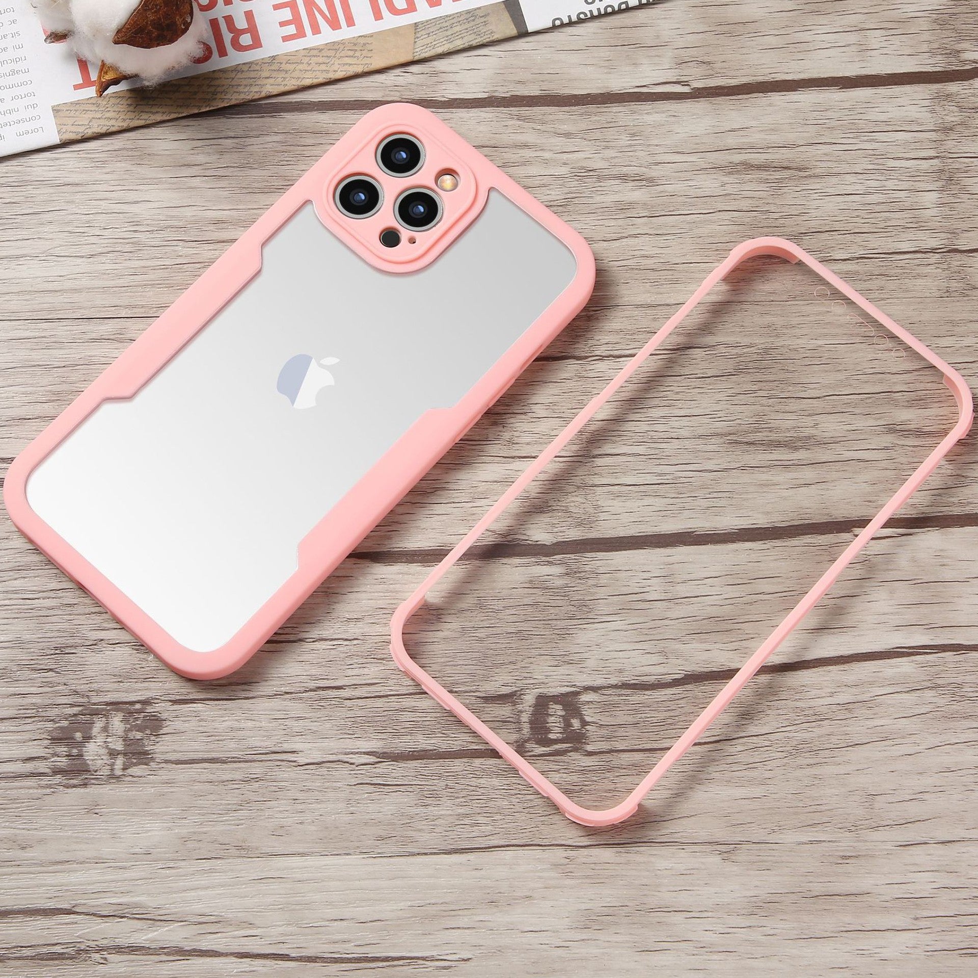 Husa Max Defence pentru Samsung Galaxy A03, Bumper Roz, Fata Dubla Transparenta, Protectie Antisoc Full 360 ( fata, spate, margini ), Flippy