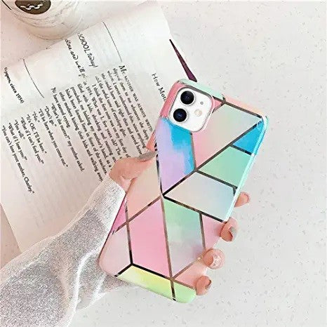 Husa protectie compatibila cu Apple iPhone 12 Mini Soft IMD TPU Marble Geometric Roz