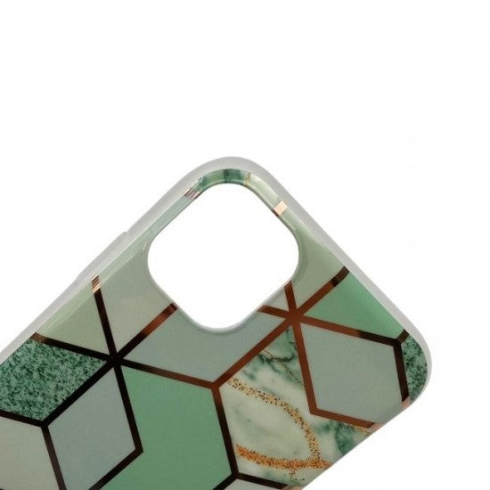 Husa protectie compatibila cu Apple iPhone 12 Mini Soft IMD TPU Marble Geometric Verde