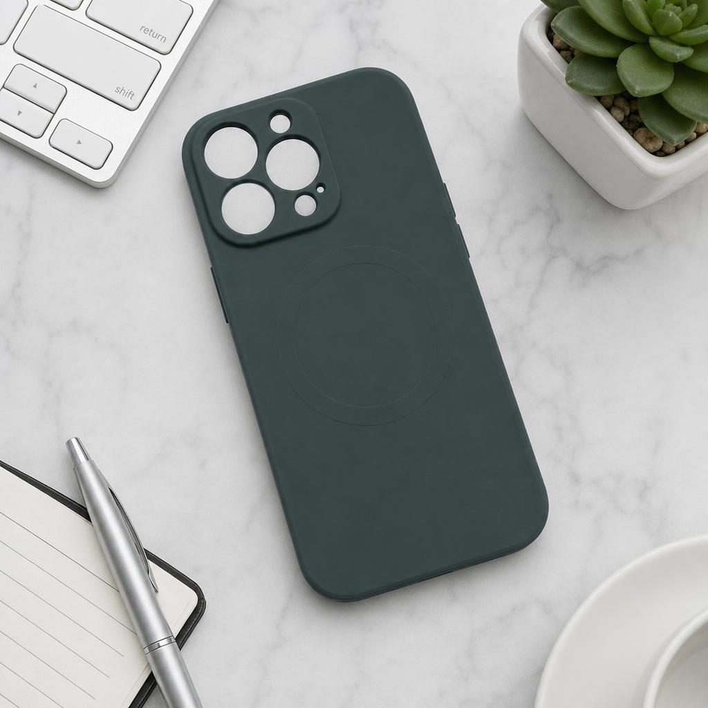 Husa Protectie, Husa de Protectie Compatibila cu iPhone 13 Pro, Liquid MagSafe, Ring-Shaped, Magnetica, Verde