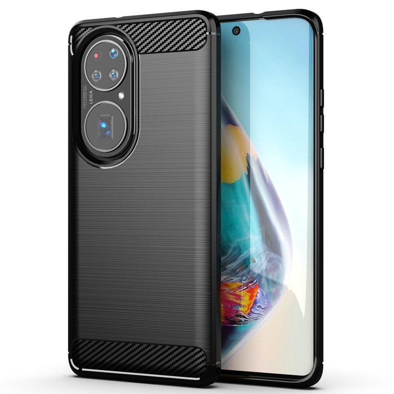 Husa de Protectie pentru Huawei P50 Pro, Protectie 360, din TPU cu element de Carbon, Anti Alunecare, 1.8 mm, Negru