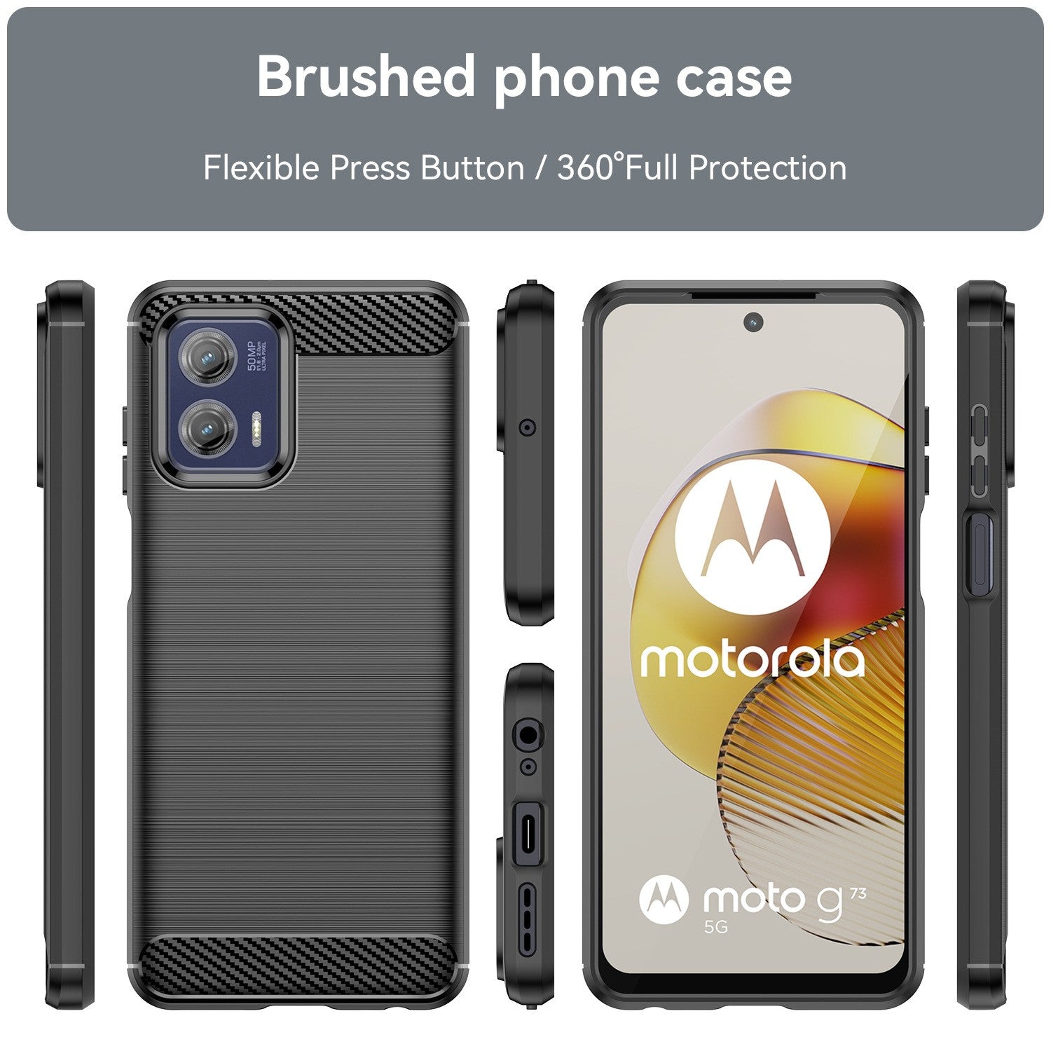 Husa de Protectie pentru Motorola Moto G13 / G23, Protectie 360, din TPU cu element de Carbon, Anti Alunecare, 1.8 mm, Negru