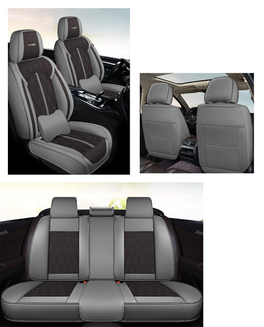 Huse auto premium 5 locuri Carguard Deluxe piele ecologica perforata - gri - negru