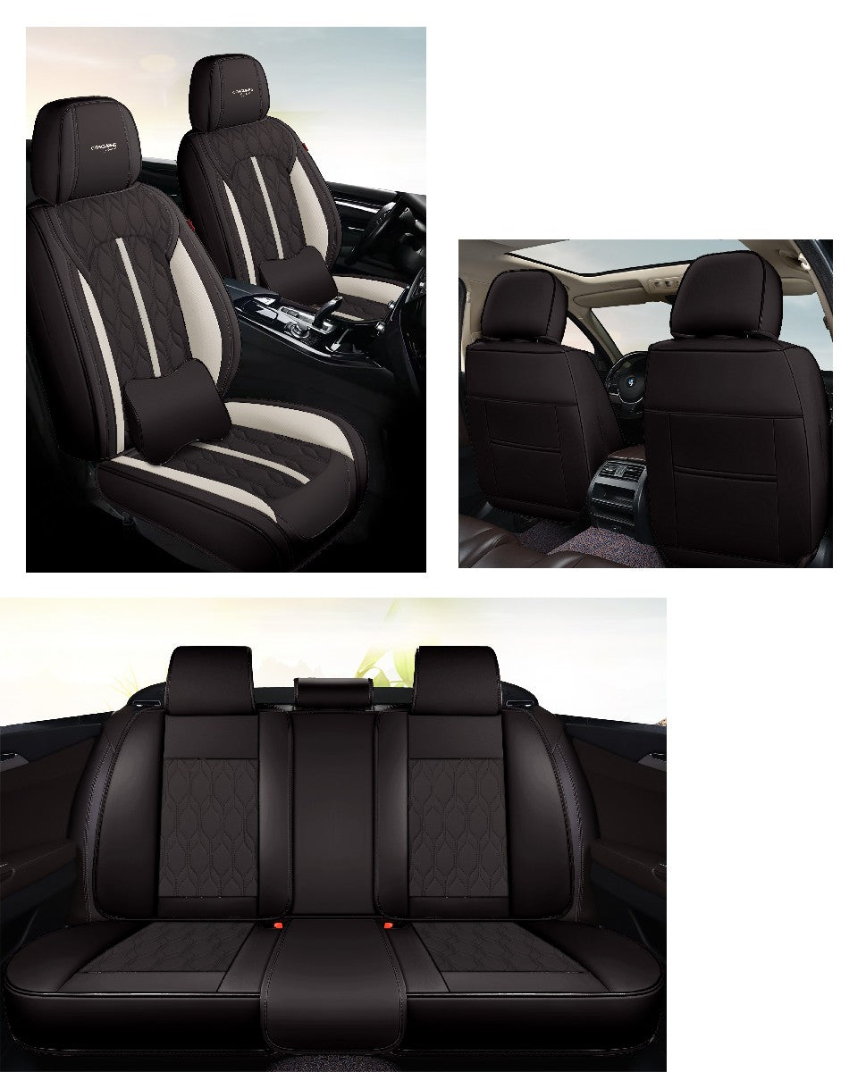 Huse auto premium 5 locuri Carguard Deluxe piele ecologică perforată - negru - alb