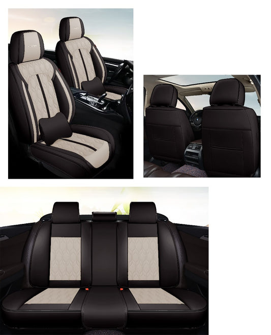 Huse auto premium 5 locuri Carguard Deluxe piele ecologica perforata - negru - crem