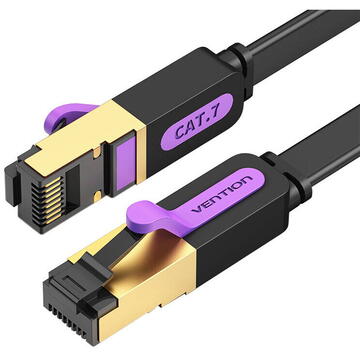 Patch Cord STP Vention, Cat. 7, 8m, flat cable, conductor cupru, viteza max transfer 10 Gbps, invelis PVC, negru, "ICABK" - 6922794729865