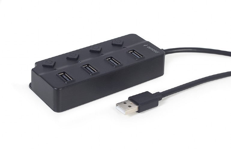 HUB extern GEMBIRD, porturi USB: USB-A 2.0 x 4, conectare prin USB-A 2.0, cablu 0.80 m, negru, "UHB-U2P4P-01"