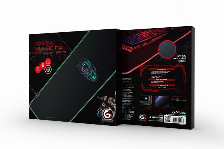 MousePAD GEMBIRD - gaming, cauciuc si material textil, 800 x 300 x 4 mm, Iluminare 10 moduri, negru, "MP-GAMELED-L"
