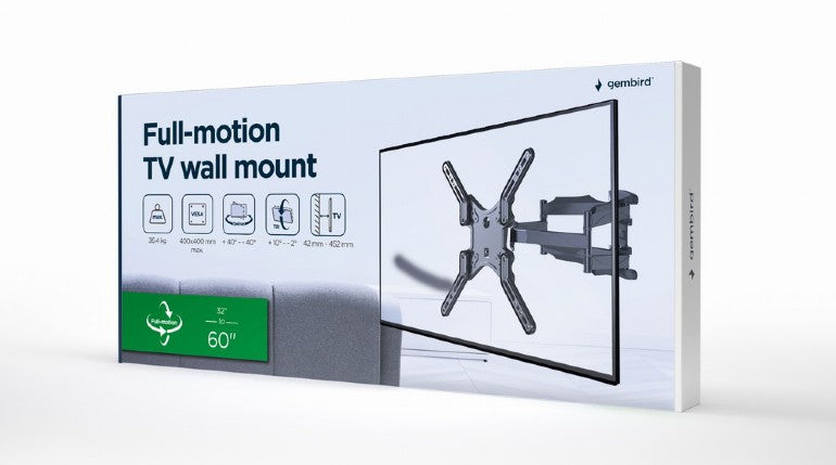 SUPORT de perete GEMBIRD, pt 1 TV/monitor, diag. max 32" - 60", full-motion, max 36 kg, "WM-60ST-01"
