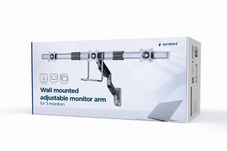 SUPORT de perete GEMBIRD, pt 3 TV/monitor plat, diag. max 17" - 27", rotatie, inclinare, pliere, 1 ~ 6 kg, "MA-WA3-01"