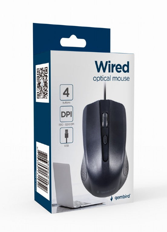 MOUSE GEMBIRD, PC sau NB, cu fir, USB, optic, 1200 dpi, butoane/scroll 4/1, cablu 1.8m, negru, "MUS-4B-01L"