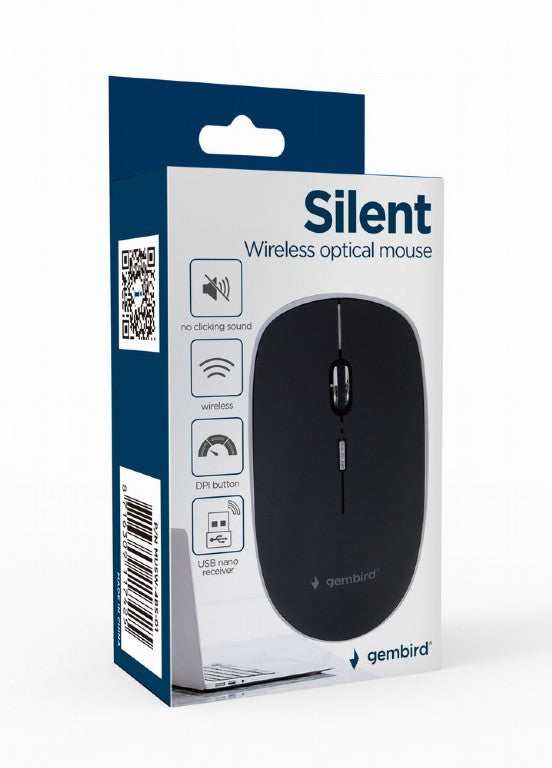 MOUSE GEMBIRD, PC sau NB, wireless, 2.4GHz, optic, 1600 dpi, butoane/scroll 4/1, silent, negru, "MUSW-4BS-01"