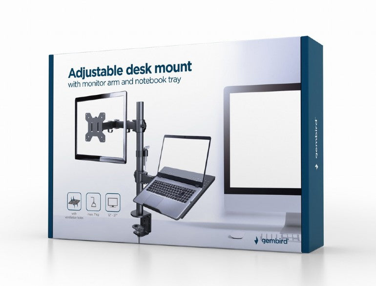 SUPORT de birou Gembird, pt 1 TV/monitor plat + 1 notebook 15.6", diag. max 32 inch, rotatie, inclinare, pivotare, orizontal, vertical, max 2x9 kg, "MA-DA-03"