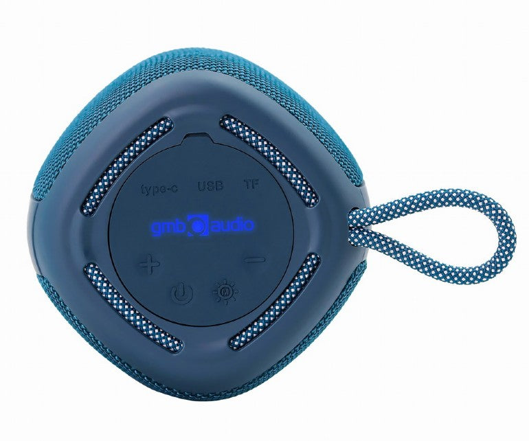 BOXE GEMBIRD portabile bluetooth, RMS: 5W, baterie 1200mAh, microSD, USB, FM-radio, LED light, BT v5.1, 111x111x134mm, 530 grame, blue, "SPK-BT-LED-03-B"