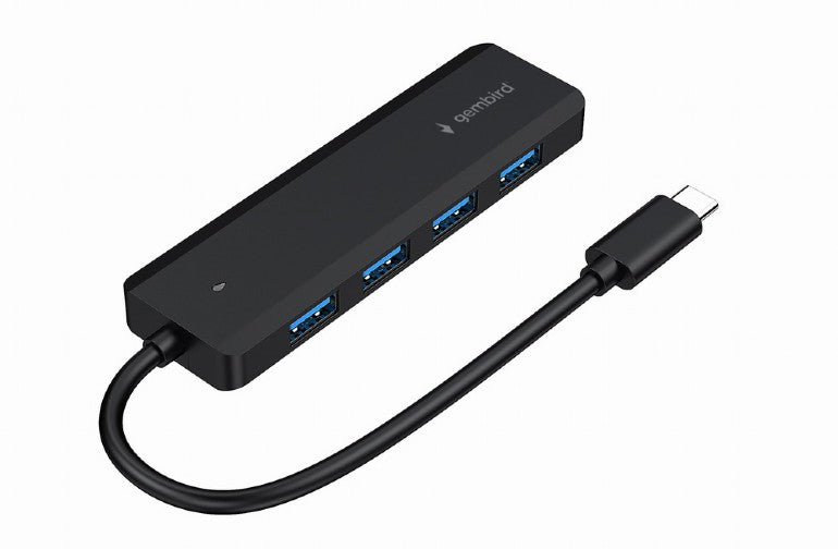 HUB extern GEMBIRD, porturi USB: USB-A 3.1 x 4, conectare prin USB Type-C, cablu 0.15 m, negru, "UHB-CM-U3P4P-01"
