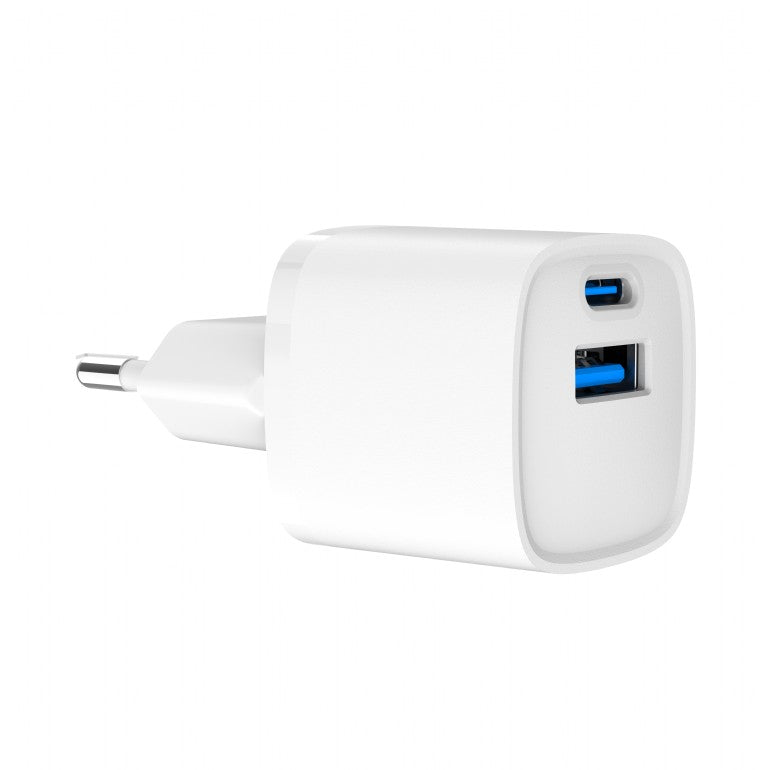 ALIMENTATOR retea 220V GEMBIRD, universal, 1 x USB Type-C D 20W, 1 x USB-A 3.0 QC 20W, alb, "TA-UC-PDQC20-W-01"