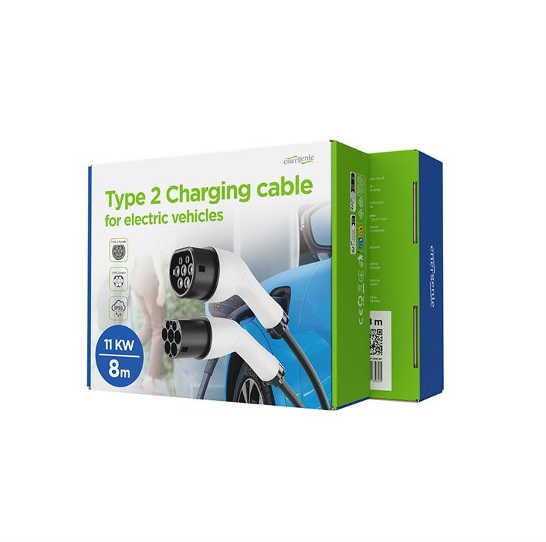 CABLU incarcare auto EV GEMBIRD, Type 2 (T) la Type 2 (M), 16A, trifazat, 11KW, cablu 5x2.5mm2 + 1x0.75mm2, IP55, 8m, black, "EV-T2MF-11KW-8M"
