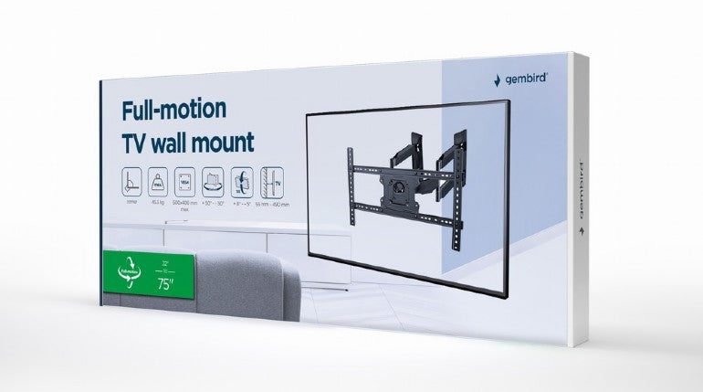 SUPORT de perete GEMBIRD, pt 1 TV/monitor, diag. max 32" - 75", full-motion, max 45 kg, "WM-75ST-02"