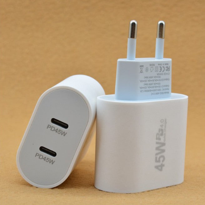 Incarcator Fast Charge pentru Telefon, Power Delivery 45W, Dual Port Type-C PD45W, Compatibil cu orice Telefon, Alb