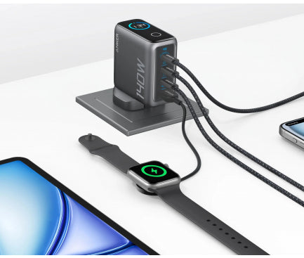 Alimentator retea Anker, 140W, fast charge, 3 x USB-C, 1 x USB-A, incarcare simultana 2 porturi 140W, afisaj LED, PD, gri, "B2697GZ1" - 0194644289614