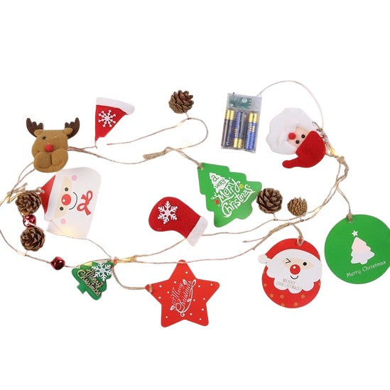 Instalatie Craciun cu baterii, 2 metri, 20 LED-uri tip Conuri de pin si figurine, Alb Cald