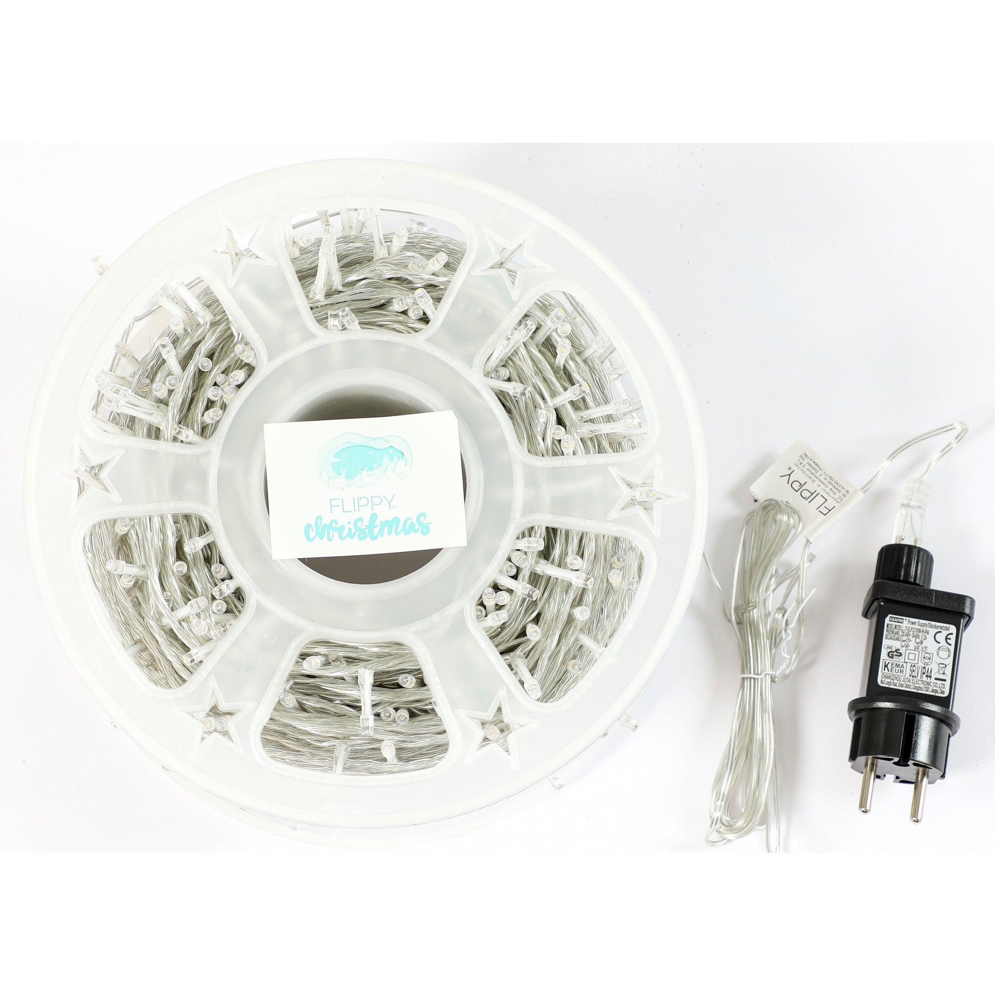 Instalatie Craciun liniara cu transformator, 100m, alb cald, 1000 LED-uri, fir transparent, 8 jocuri de lumini