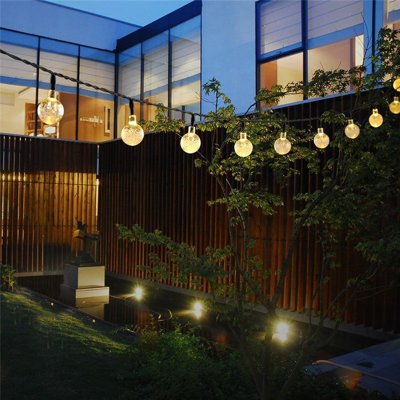Instalatie Craciun, Tip Globuri de cristal, 20 Led-uri, 5 metri, Alb cald, Energie solara, Senzor de lumina