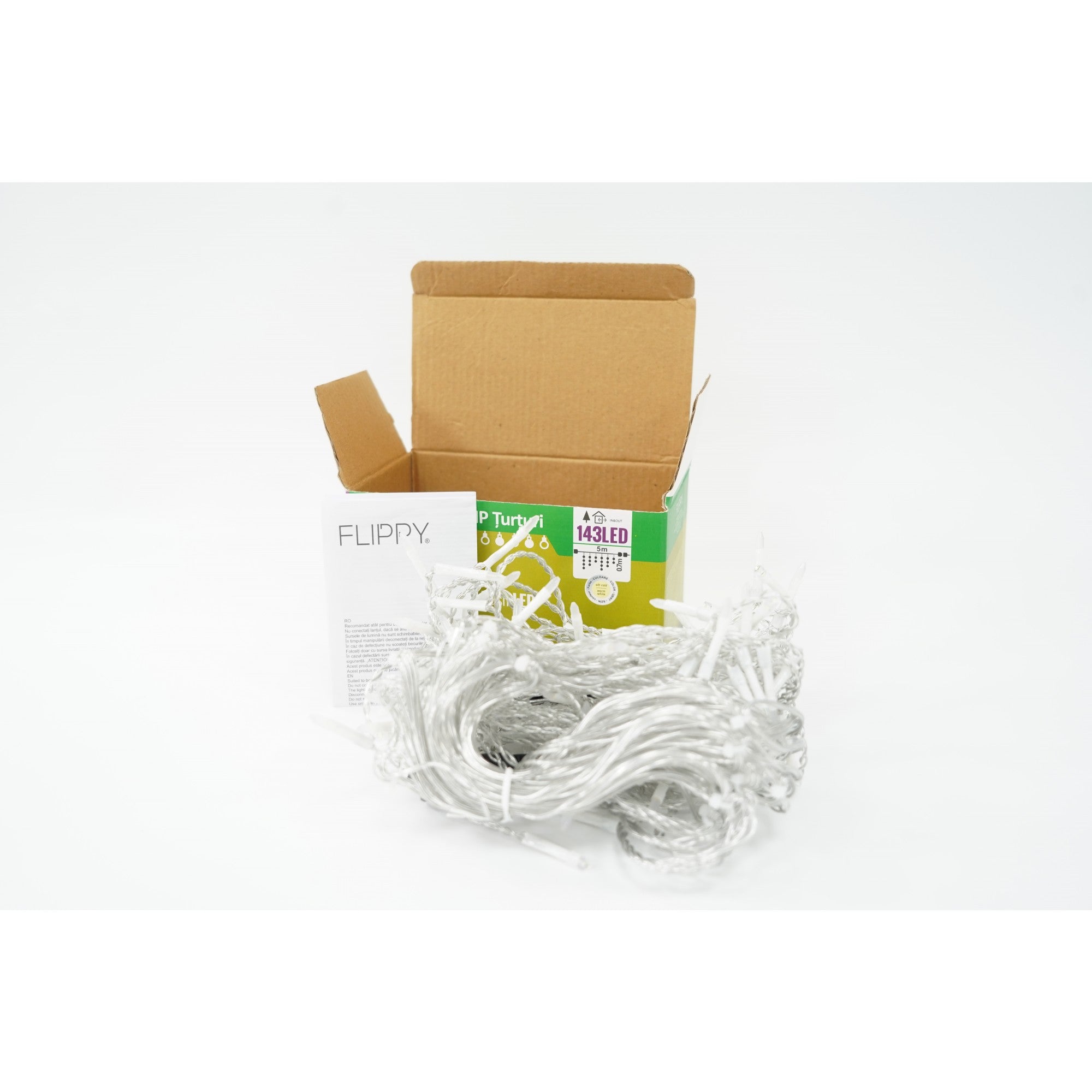 Instalatie de Craciun ® Tip Franjuri cu Flash, Sectiune 5 m, 143 LED-uri, Interconectabila, Fir Transparent, Alb Cald