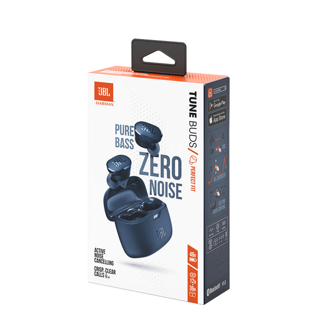 Tune Buds, True wireless, Active Noise Cancelling, Bluetooth, 4 Microfoane, Autonomie 48H, IP54, Albastru "JBLTBUDSBLU" (timbru verde 0.18 lei)